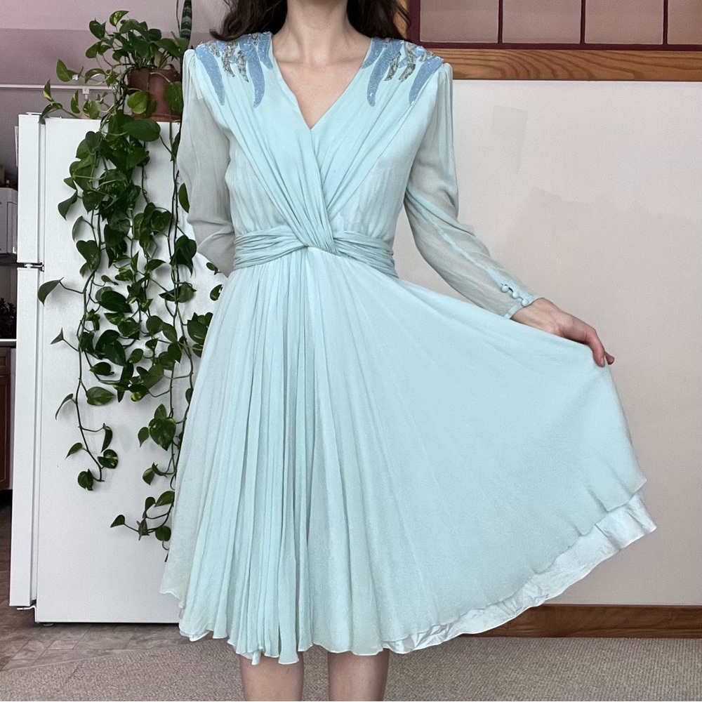Vintage Silk Beaded Blue Dress